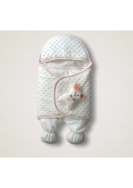 Yenidoğan Oyuncaklı Topçikli Kız Erkek Bebek Ayaklı Kundak Bebek Battaniyesi Ekru