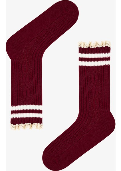 2 Çift Pamuklu Bilek Kısmı Şeritli Dantel Fırfırlı Soket Çorap modelleri