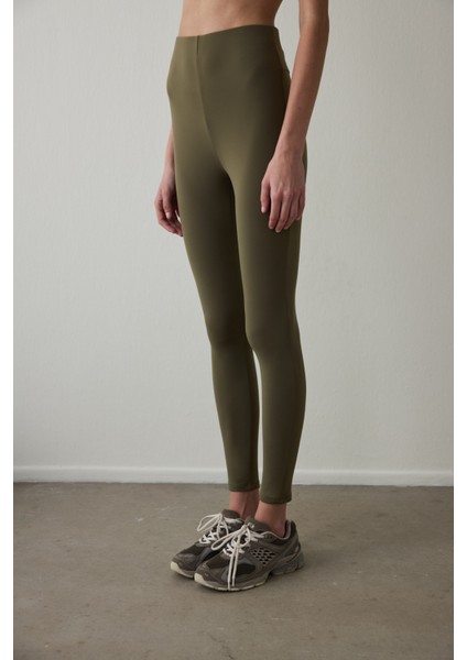 Koyu Yağ Yeşili Sıcak Tutan Termal Etkili Yüksek Bel Tayt