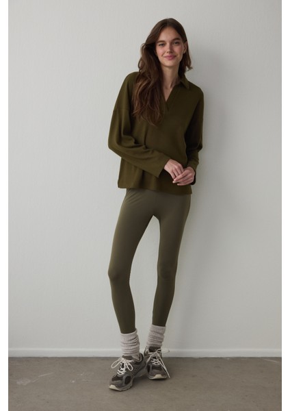 Koyu Yağ Yeşili Sıcak Tutan Termal Etkili Yüksek Bel Tayt fırsatları