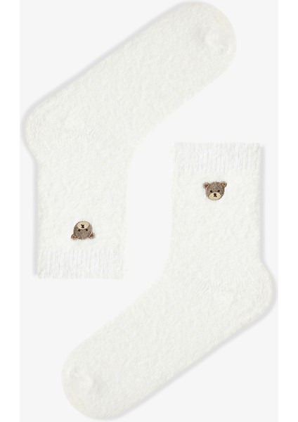 Ayı Nakışlı Peluş Kalın Soket Çorap