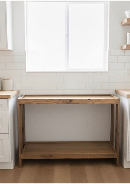 2 Katlı Doğal Ahşap Çok Amaclı Masif Kahve Standı Koyu Meşe fiyatları