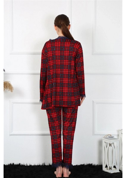 - Kadın 3'lü Ekoseli Sabahlık Takım Kırmızı indirimleri