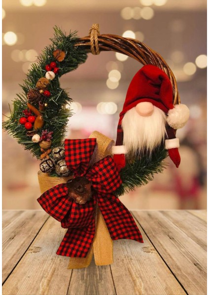 Cute Stuff Yılbaşı Kapı Süsü, Noel Baba Figürlü Yeni Yıl Tasarımlı Kapı Çelengi