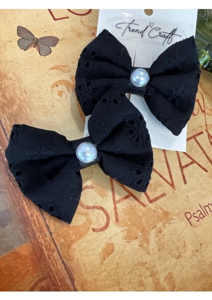 Siyah Renk Fisto Fiyonklu Incili 2’li Klips Toka