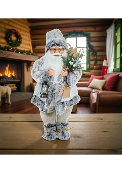 Yılbaşı Noel Baba BÜYÜK BOY Oyuncak Yeni 2026 24X18X45CM Gri El Fenerli Çiçek Gri modelleri