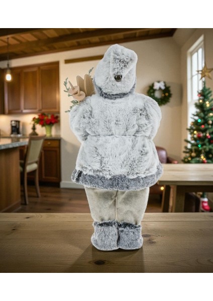 Yılbaşı Noel Baba BÜYÜK BOY Oyuncak Yeni 2026 24X18X45CM Gri El Fenerli Çiçek Gri fırsatları