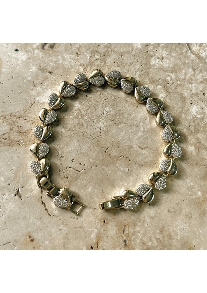 Vıp Seri Kalpli Zirkon Bileklik Gold