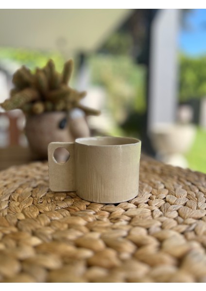 Seramik Dikdörtgen Mug- Bej Rengi