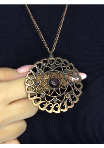 Doğal Taş Ametist Doğal Taşlı Yuvarlak Antik Kadın Kolye EUK47AMT