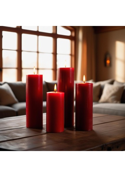 Soya Parafinli Kırmızı (1 Adet) 170 Saat Yanma Süreli Çap:10 cm Boy:25 Silindir Blok Mum Kırmızı