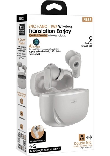 FB28 Bluetooth Kulaklık Yapay Zeka Destekli Çeviri Çift Mikrofon Anc Enc Tws modelleri