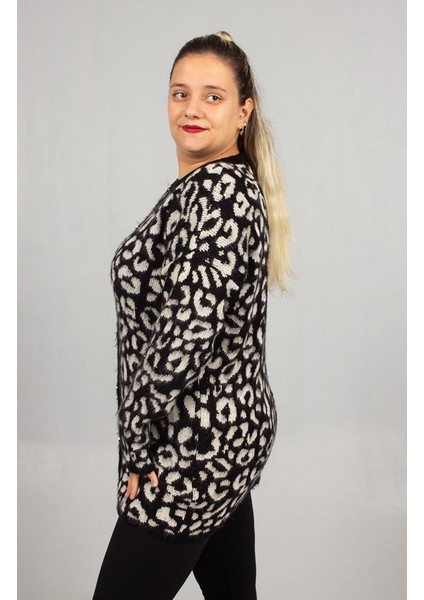 Leopar Desenli Triko Tunik Siyah Rahat Kalıp Standart (48 Bedene Kadar) modelleri