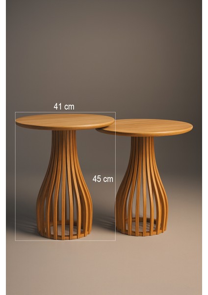 Palermo Duo Yuvarlak Modern Rustik Klasik Iskandinav Retro Vintage Dekoratif Ahşap Çıtalı Yan Orta Mantar 2li Ikili 2'li Sehpa fiyatları