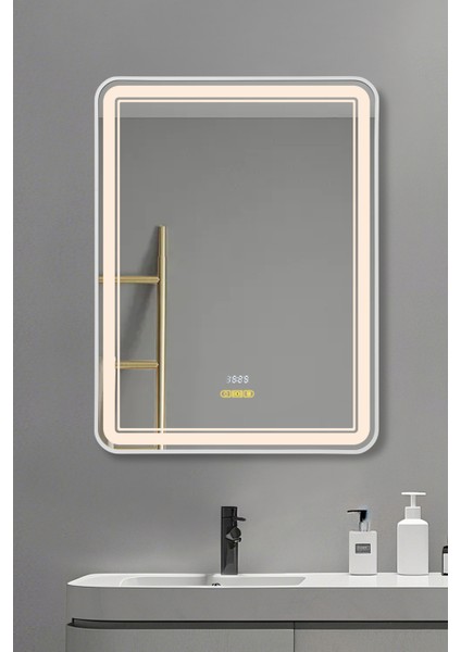 Akıllı Ayna Buğu Çözücülü 3 LED Işıklı Beyaz Çerçeveli Banyo Aynası 60X90 cm fiyatları