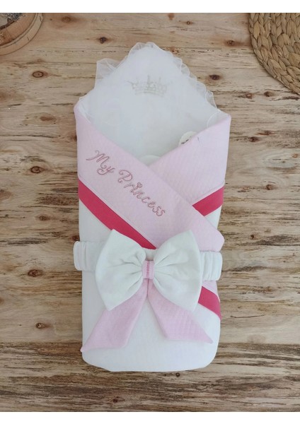 Yenidoğan Bal Peteği My Prince Taç Nakışlı Delüks Kundak Bebek Battaniyesi Pembe