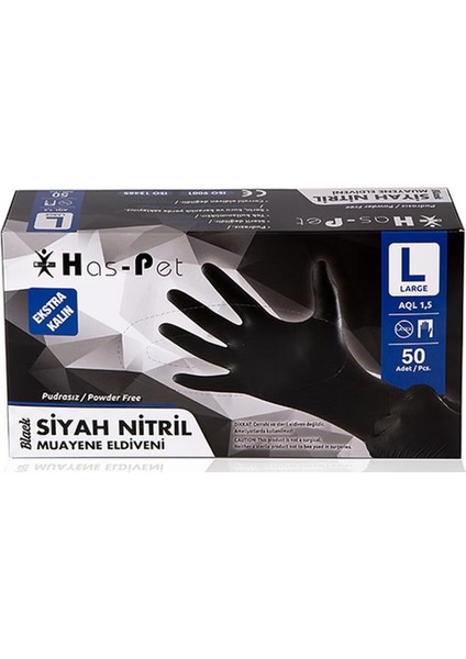 Nitril Eldiven Ekstra Kalın - Siyah - L Beden - 50'li Paket fiyatları
