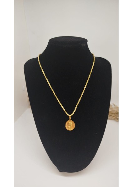 Çelik Kadın Gold Plaka Kolye