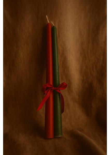 Yılbaşı Dekorasyonu Kırmızı Yeşil Ince Uzun Şamdan Mumu (2'li) fiyatları