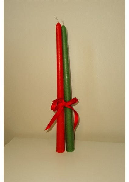 Yılbaşı Dekorasyonu Kırmızı Yeşil Ince Uzun Şamdan Mumu (2'li) modelleri