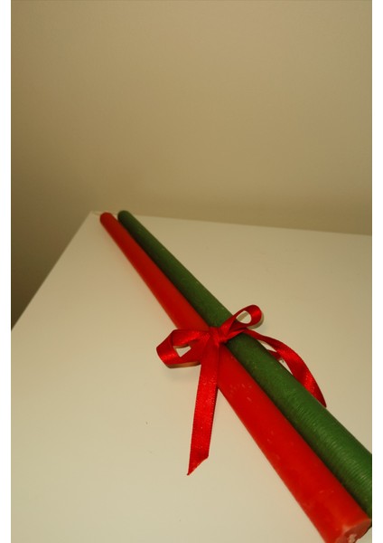 Yılbaşı Dekorasyonu Kırmızı Yeşil Ince Uzun Şamdan Mumu (2'li) fırsatları