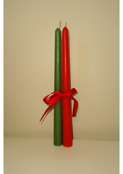 Yılbaşı Dekorasyonu Kırmızı Yeşil Ince Uzun Şamdan Mumu (2'li) indirimleri