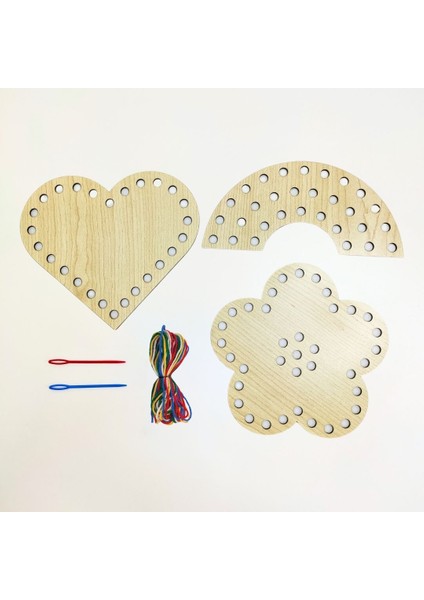 Çocuklar Için Ahşap Dikiş ve Desen Kartları Seti | Montessori Desen Kartları | Ahşap Desen Kartları ile Ip Geçirme Etkinliği – 3 Farklı Şekil, Güvenli Iğne ve 5 Renk Ip