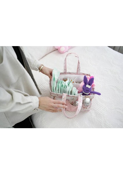 Taşınabilir Bebek Bakım Organizeri Çanta Şeklinde Desenli 10 Bölmeli (Pembe) indirimleri