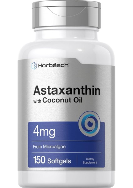 Horbäach Astaxanthin With Coconut Oil Skin Eyes Heart Support 4mg | 150 Softgels