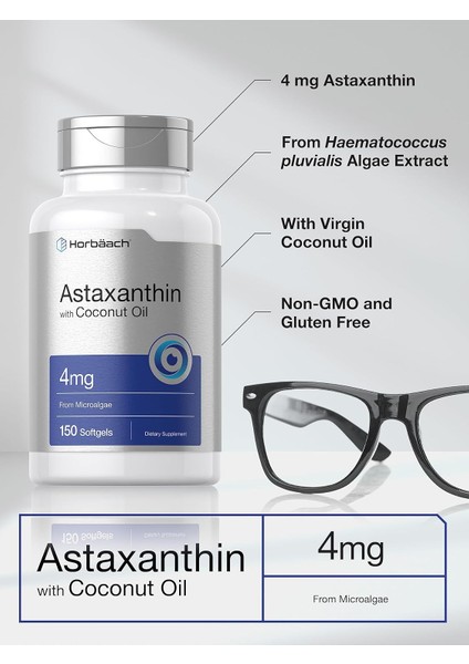 Horbäach Astaxanthin With Coconut Oil Skin Eyes Heart Support 4mg | 150 Softgels fiyatları
