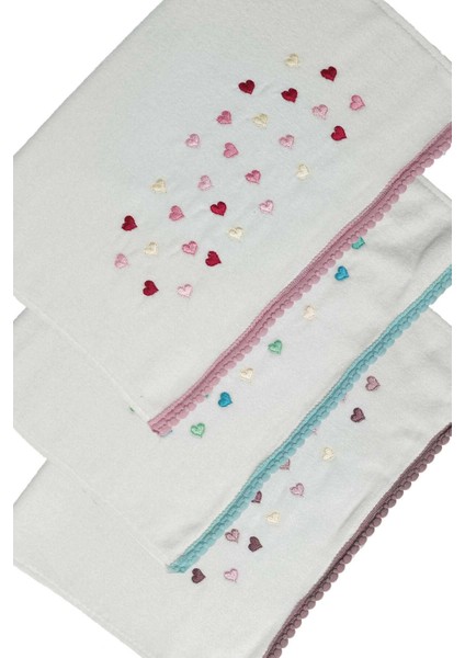 3 Lü Renkli Kalpli Su Taşı Kenar Işlemeli Havlu Seti 50X90 cm modelleri