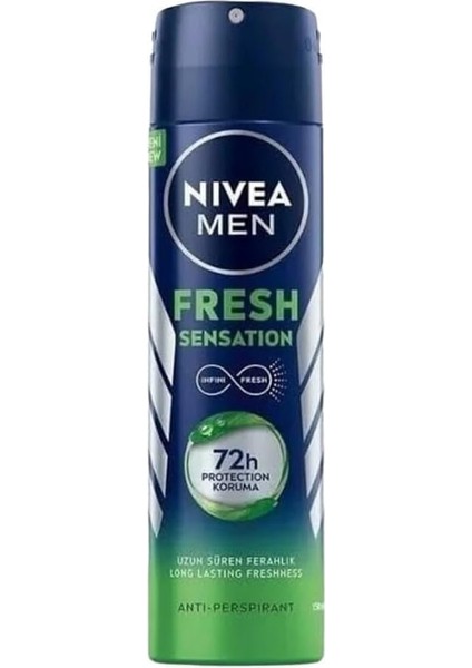 Nıvea Men Erkek Sprey Deodorant Fresh Sensation 150 Ml, Ter ve Ter Kokusuna Karşı 72 Saat Anti-Perspirant Koruma, Ferah Koku