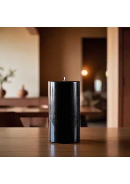 Soya Parafinli Siyah (1 Adet) 80 Saat Yanma Süreli Çap:10 cm Boy:10 Silindir Blok Mum Siyah