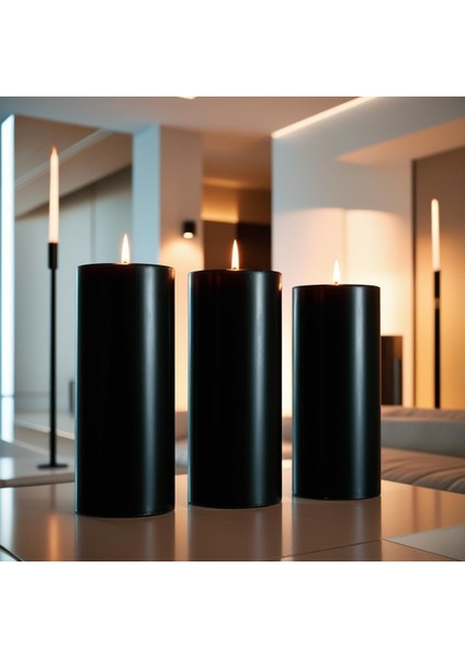 Soya Parafinli Siyah 3 Adet 40 Saat Yanma Süreli Çap:5 cm Boy:20 Silindir Blok Mum