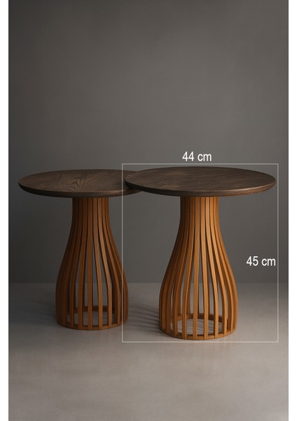 Palermo Duo Yuvarlak Modern Rustik Klasik Iskandinav Retro Vintage Dekoratif Ahşap Çıtalı Yan Orta Mantar 2li Ikili 2'li Sehpa fiyatları