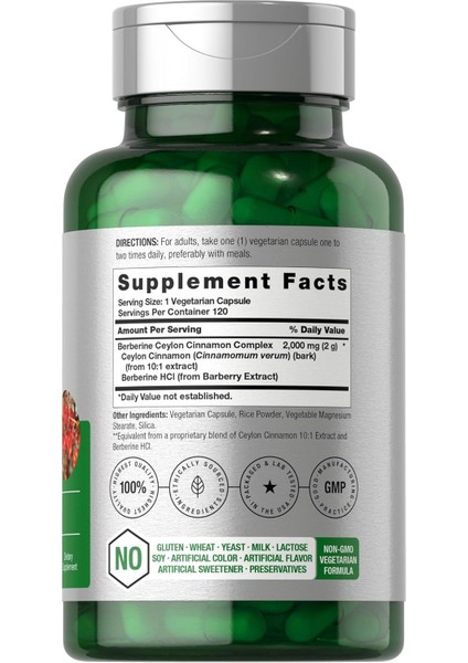 Horbäach Berberine With Ceylon Cinnamon 2000MG 120 Veggie Caps fiyatları