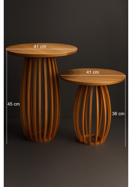 Palermo Duo Yuvarlak Modern Rustik Klasik Iskandinav Retro Vintage Dekoratif Ahşap Çıtalı Yan Orta Mantar 2li Ikili 2'li Sehpa fiyatları