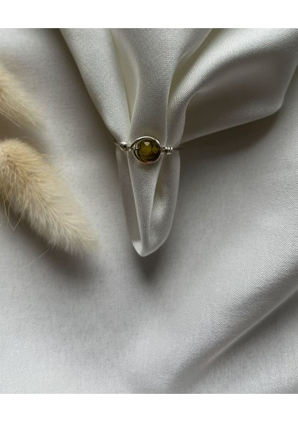 Yosun Akik Taşı Ayarlanabilir Gümüş Renk Tel Yüzük El Yapımı