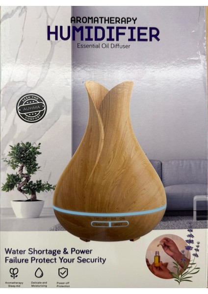Aus-13 - 550 ml Ahşap Görünümlü Aromaterapi Hava Nemlendirici - 7 Renkli LED , Sessiz Çalışma modelleri