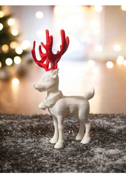 3D Baskı Kırmızı Boynuzlu Noel Geyiği Dekoru – Yılbaşı Masaüstü ve Ev Süsü – Şık Hediye Fikri fiyatları