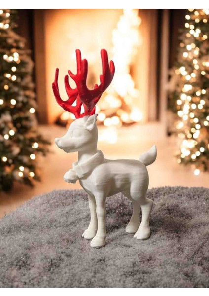 3D Baskı Kırmızı Boynuzlu Noel Geyiği Dekoru – Yılbaşı Masaüstü ve Ev Süsü – Şık Hediye Fikri modelleri