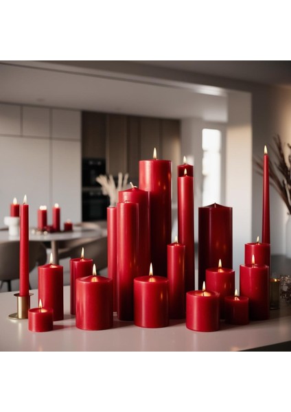 Soya Parafinli Kırmızı (1 Adet) 140 Saat Yanma Süreli Çap:10 cm Boy:20 Silindir Blok Mum Kırmızı
