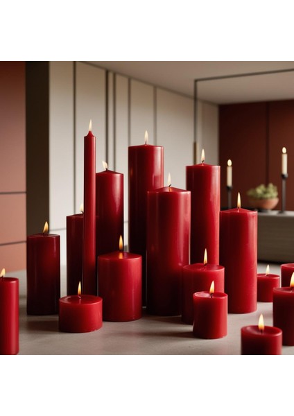 Soya Parafinli Kırmızı (1 Adet) 140 Saat Yanma Süreli Çap:10 cm Boy:20 Silindir Blok Mum Kırmızı modelleri