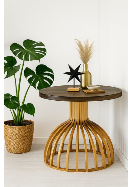 Palermo Xxl Yuvarlak Modern Klasik Rustik Retro Vintage Naturel Dekoratif Ahşap Çıtalı Eskitme Iskandinav Yan Orta Mantar Sehpa