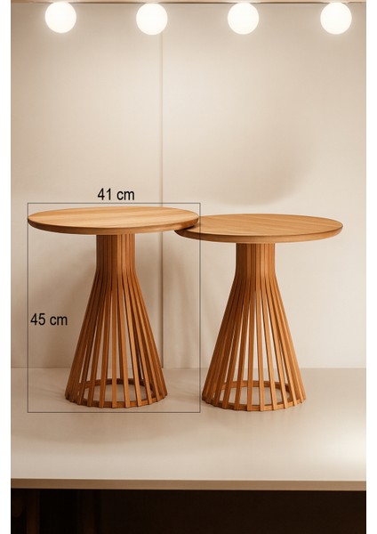 Palermo Duo Yuvarlak Modern Rustik Klasik Iskandinav Retro Vintage Dekoratif Ahşap Çıtalı Yan Orta Mantar 2li Ikili 2'li Sehpa fiyatları