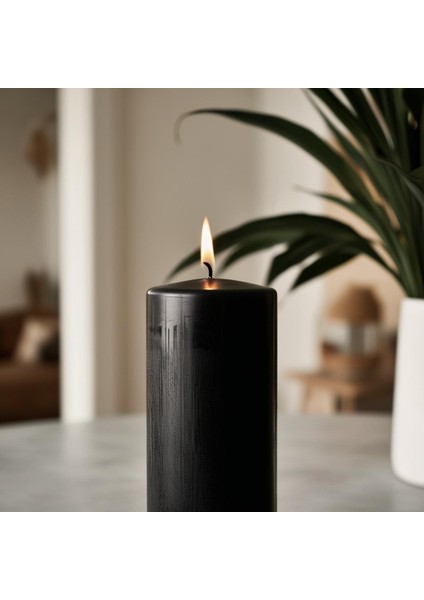 Soya Parafinli Siyah 110 Saat Yanma Süreli Çap:7 cm Boy:15 Silindir Blok Mum cm , Dekoratif Mum