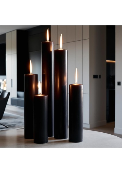 Soya Parafinli Siyah 110 Saat Yanma Süreli Çap:7 cm Boy:15 Silindir Blok Mum cm , Dekoratif Mum fırsatları