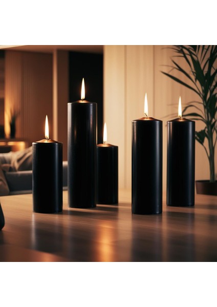 Soya Parafinli Siyah 110 Saat Yanma Süreli Çap:7 cm Boy:15 Silindir Blok Mum cm , Dekoratif Mum indirimleri