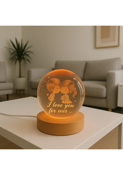 Sevgili Figürlü Hediyelik LED Işıklı Kristal Küre Lamba USB Masa Lambası modelleri