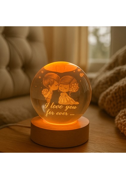 Sevgili Figürlü Hediyelik LED Işıklı Kristal Küre Lamba USB Masa Lambası indirimleri
